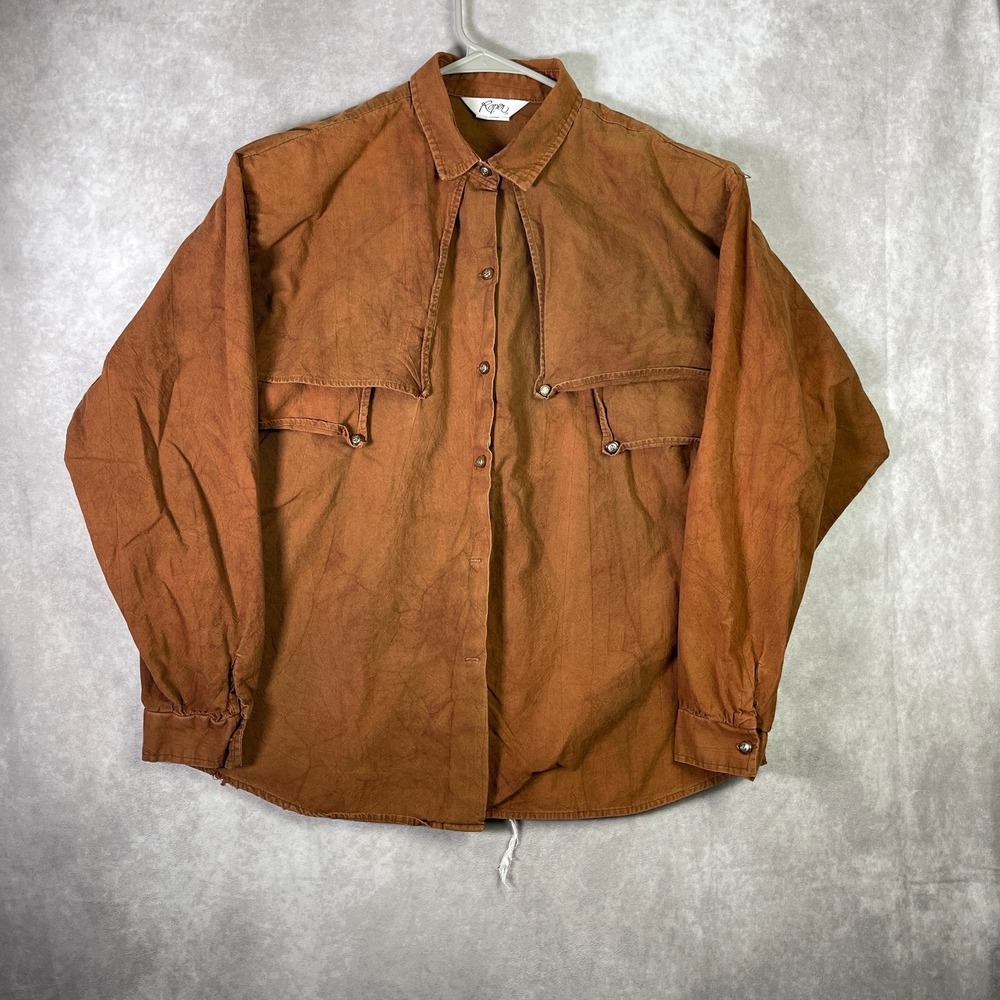 VINTAGE Roper Shirt Mens XL Brown Button Up Long Sleeve Western Utility USA 80s